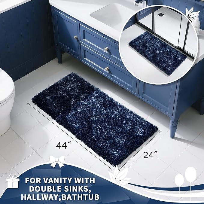 Yimobra Long Bathroom Rug Non Slip 44x24 Inch, Extra Thick Soft Absorbent Chenille Bath Mat, Machine Washable Quick Dry Bath Rugs for Bathroom Floor, Tub and Shower, Home Decor Accessories, Navy Blue - ModernBath