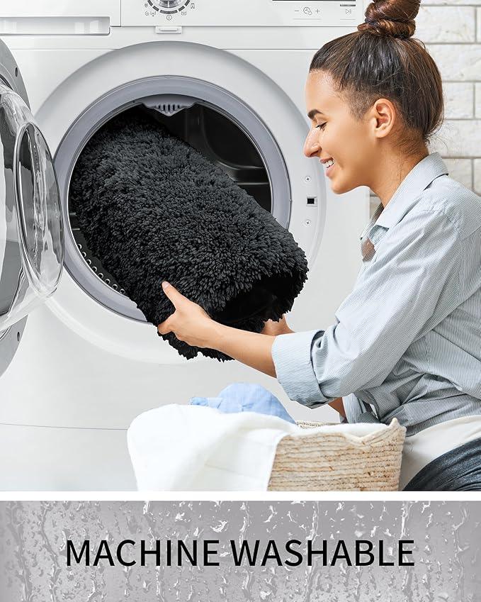Ruggnovea Bathroom Rugs Non Slip Washable 48x24, Ultra Soft Thick Shaggy Absorbent Bath Mats, High Density Foam Latex Non Slip Backing Bath Rugs, Microfiber Bath Mats for Bathroom Floor&Sink,Black - ModernBath