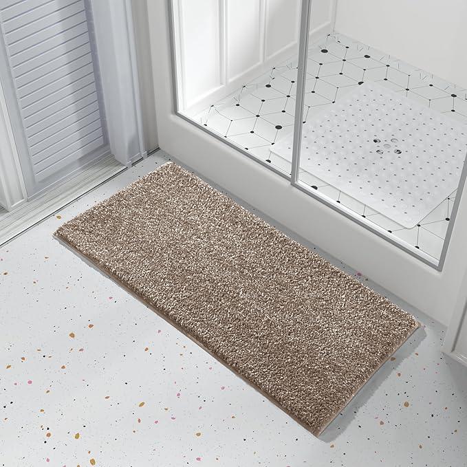 Yimobra Long Bathroom Rug Non Slip Washable, Soft Absorbent Microfiber Bath Mat, Dual-Tone Decor Rug with Rubber Backing for Bathroom Floor Tub and Shower,44x24,Home Essentials,Brown and White - ModernBath
