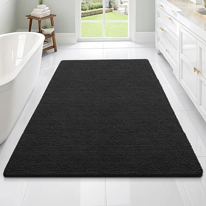 OLANLY Bathroom Rugs 70x46, Extra Soft Absorbent Chenille Bath Rugs, Rubber Backing Quick Dry, Machine Washable Bath Mats for Bathroom Floor, Tub and Shower, Home Decor Accessories, Black - ModernBath