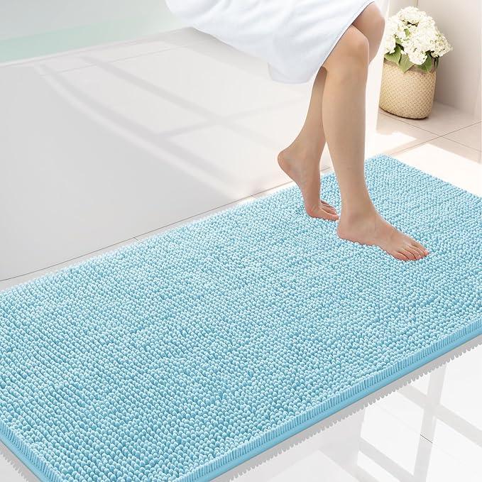 Smiry Luxury Chenille Bathroom Rugs 47x24, Extra Soft and Absorbent Shaggy Bath Mat, Machine Washable, Non-Slip Plush Carpet Runner for Tub, Shower, and Floor, Home Decor Accessories, Sky Blue - ModernBath