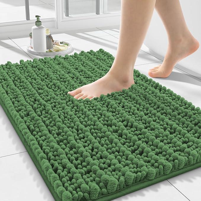 Smiry Bathroom Rugs Mat 24x16, Extra Soft Absorbent Chenille Bath Rugs, Non Slip Rubber Backing Machine Washable Quick Dry Bath Mats for Bathroom Floor, Tub, Shower, Home Accessories, Olive Green - ModernBath