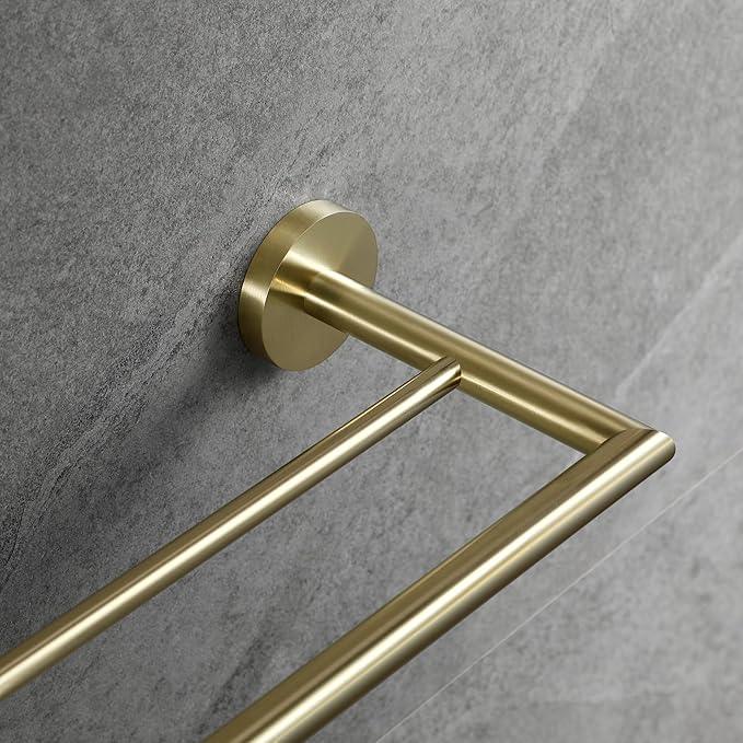 Double Towel Bar, Towel Racks for Bathroom, Double Rails Towel Holder 26 Inch, Brass Towel Shelf Wall Mounted, Double Towel Bar Brushed Gold, 077080-BG Leo Series - ModernBath