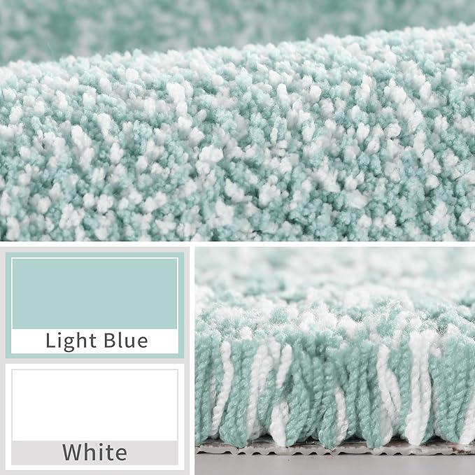 Yimobra Toilet Rugs U Shaped Washable, Soft Absorbent Microfiber Bathroom Rugs, Non Slip Quick Drying Shaggy Bath Mat,Contour Bathroom Mats for Toilet Base, Home Essentials,24x20,Light Blue and White - ModernBath