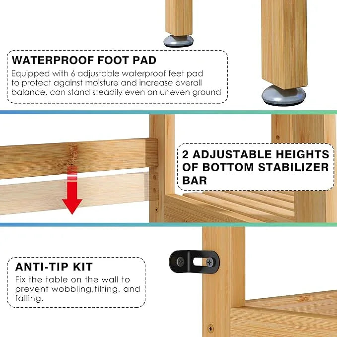SMIBUY Over The Toilet Storage, Bamboo 6-Tier Bathroom Storage Shelf with Drawers, Freestanding Above Toilet Organizer Rack, Mass-Storage, Space Saver for Small Room (Natural) - ModernBath