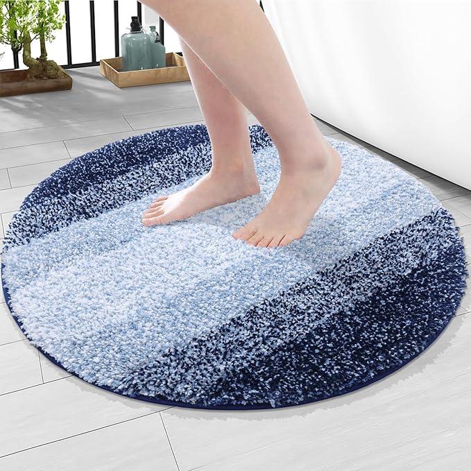 Arotive Microfiber Bathroom Rugs, Shaggy Soft and Absorbent Bath Rug, Non-Slip, Thick Plush Machine Washable Dry Bath Mats for Bathroom, Tub and Shower, 24x24, Dark Blue, Round - ModernBath