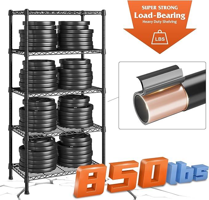 REIBII Wire Shelving Rack 5-Tier Metal Shelves for Storage Adjustable Garage Shelving Heavy Duty Storage Shelves for Storage Rack, 24" W X 14" D X 59" H - ModernBath