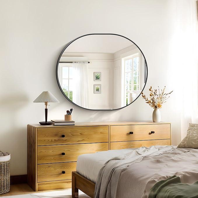 Bathroom Mirrors, 30" x36" Black Mirrors, Oval Vanity Mirrors, Metal Framed Wall Mounted Mirrors, Vertical/Horizontal Mirror for Bathroom Bedroom Entryway Living Room - ModernBath