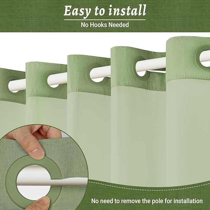 WONICY No Hook Shower Curtain with Snap in Liner, Polyester Textured Shower Curtain with Liner Set, Waterproof Washable Hotel Style Shower Curtains for Bathroom, 71Wx77H, Sage Green - ModernBath