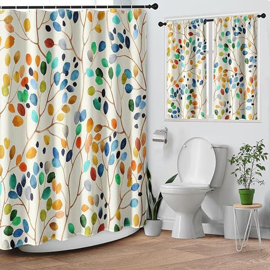 Culudea Colorful Leaves Ivory Shower Curtain Set, Floral Modern Boho Bathroom Window Waterproof Shower Curtain Set for Bathroom Decor - ModernBath