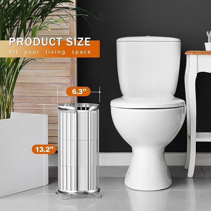 Toilet Paper Holder Stand, Freestanding Toilet Tissue Organizer, Minimalistic Storage Solution, Reserve Mega Rolls,Modern -2PACK Silver - ModernBath