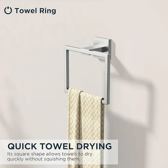 FORIOUS Toilet Paper Holder Set Wall Mount, SUS 304 Stainless Steel Pivoting Toilet Paper Holder and Towel Ring, Hand Towel Holder Set for Bathroom, Square Bathroom Hardware Set, Brushed Nickel - ModernBath