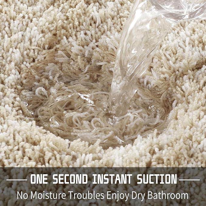 Yimobra Luxury Bathroom Rugs, Fluffy Bath Mats, Non Slip, Water Absorbent Microfiber, Machine Washable, Plush Runner Shower Rugs, Thick Matts for Bathroom Floor/Tub, 47"x 24", Light Beige and White - ModernBath