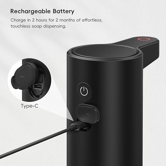 EKO Aroma 9 fl oz Automatic Liquid Soap Dispenser, Rechargeable & Water-Resistant Soap Dispenser for Kitchen and Bathroom with Adjustable Volume Control (Matte Black Steel) - ModernBath