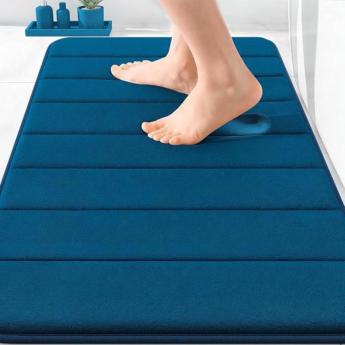 OLANLY Memory Foam Bath Mat 30x20, Super Soft Absorbent Bathroom Rugs, Quick Dry, Machine Washable Shower Floor Rugs, Bathmat Carpet, Bathroom Home Decor Accessories, Navy Blue - ModernBath