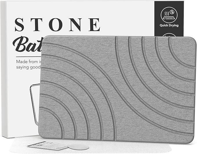 Cenepor Stone Bath Mat for Bathroom Quick Drying Shower Mats Super Absorbent Diatomaceous Earth Stone Mats, Easy to Clean & Odorless, 23.6 × 15.5 Inch Grey - ModernBath