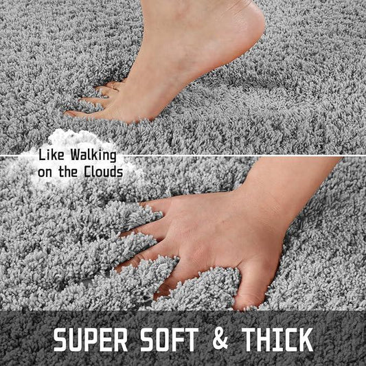 Yimobra Fluffy Plush Bath Rug, Super Shaggy Soft Comfortable Non Slip, Water Absorbent Microfiber Bath Mat, Dries Quickly, Machine Washable Thick Bathroom Rugs for Shower, 70"x 24", Pure Gray - ModernBath