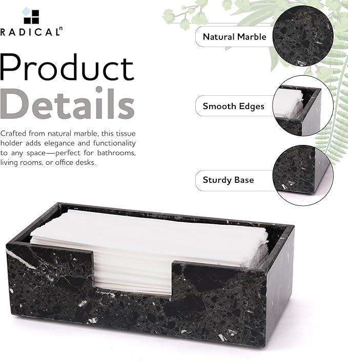 Radicaln Marble Tissue Box Cover 10x5 Inch Handmade Black Decorative Tissues Box Holder for Office Desk & Bathroom Counter Organizer, Rectangle Napkin Holder for Room Decor & Accessories - ModernBath