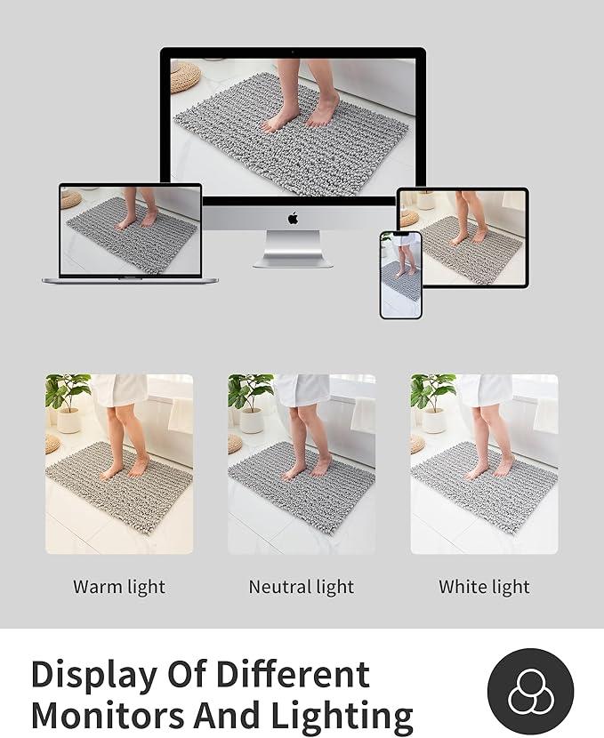 ILANGO Toilet Rugs U Shaped Light Grey 24x24 Bathroom Rugs,Extra Soft Absorbent Chenille Bath Rugs,Thick Non-Slip Shaggy Bath Mat,Machine Washable Quick Dry Bath Mats for Toilet Contour - ModernBath