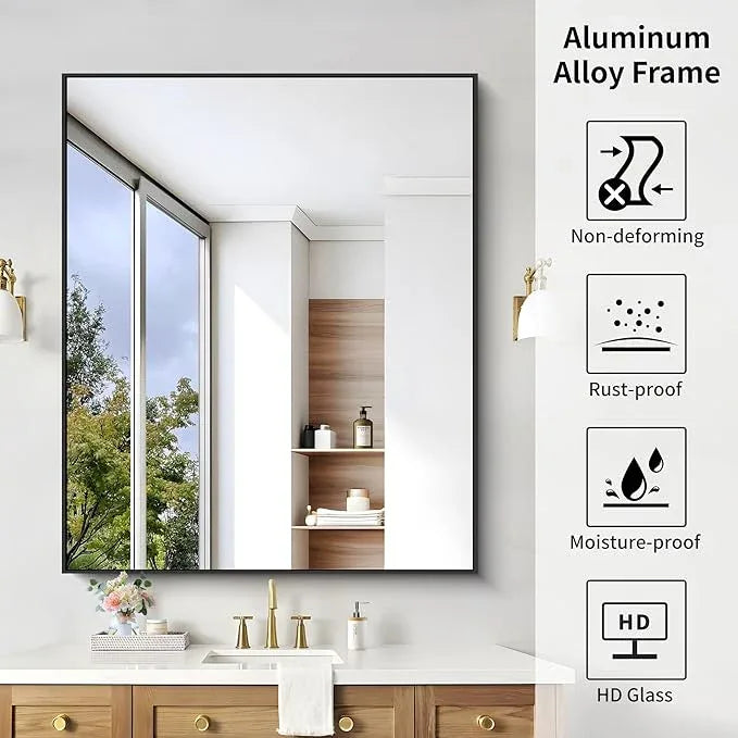 KOCUUY Black Bathroom Mirror, 40"x48" Large Rectangular Mirror with Metal Frame, Black Vanity Mirror with Modern Design for Bathroom, Living Room, Entryway, Hang Horizontal/Vertical - ModernBath