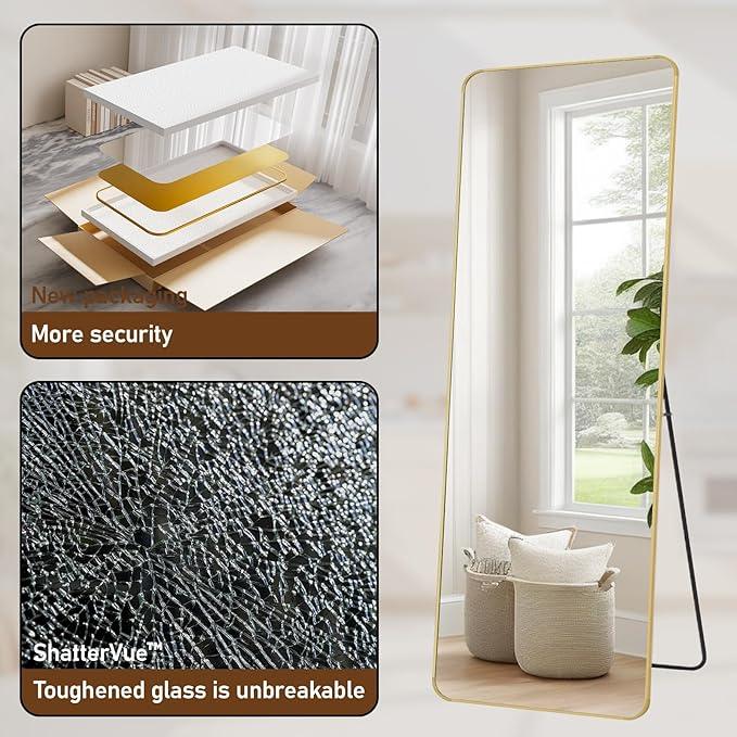 BEAUTYPEAK Gold Full Length Mirror, 71"x26" Rounded Corner Floor Mirror Standing Hanging or Leaning Against Wall, Suitable for Bedroom or Dressing Room - ModernBath