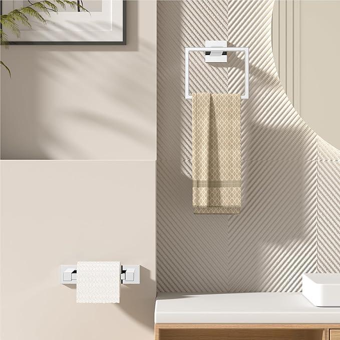 FORIOUS Toilet Paper Holder Set Wall Mount, SUS 304 Stainless Steel Pivoting Toilet Paper Holder and Towel Ring, Hand Towel Holder Set for Bathroom, Square Bathroom Hardware Set, Chrome - ModernBath