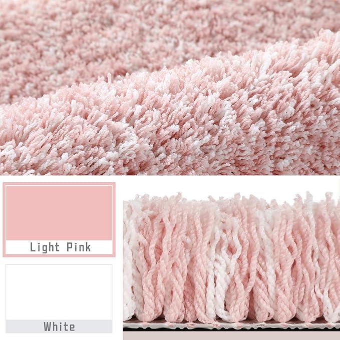 Yimobra Bathroom Rugs Non Slip Washable 36x24, Ultra Soft and Water Absorbent Bath Mats, Plush Fluffy Shower Mat Outside, Luxury Microfiber Thick Matts for Bathroom Floor/Tub, Light Pink and White - ModernBath