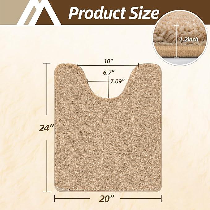 COSY HOMEER Toilet Rugs U-Shaped 24"x20",Soft Absorbent Bath Mat with Non-Slip TPR Backing, Machine Washable Shaggy Bath Rug for Toilet,Beige - ModernBath