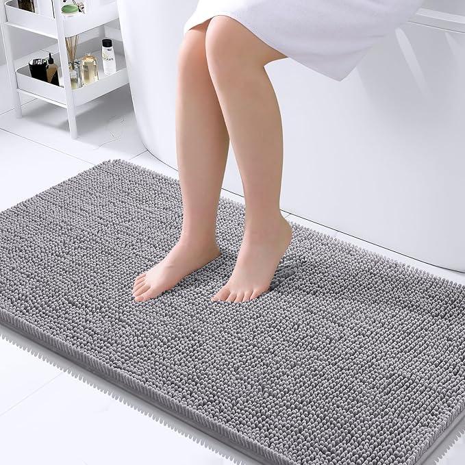 OLANLY Bathroom Rugs 45x27, Extra Soft Absorbent Chenille Bath Rugs, Rubber Backing Quick Dry, Machine Washable Bath Mats for Bathroom Floor, Tub and Shower, Home Decor Accessories, Grey - ModernBath