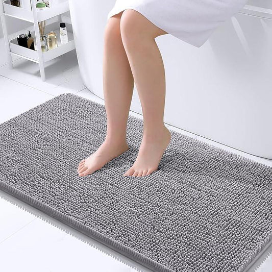 OLANLY Bathroom Rugs 45x27, Extra Soft Absorbent Chenille Bath Rugs, Rubber Backing Quick Dry, Machine Washable Bath Mats for Bathroom Floor, Tub and Shower, Home Decor Accessories, Grey - ModernBath