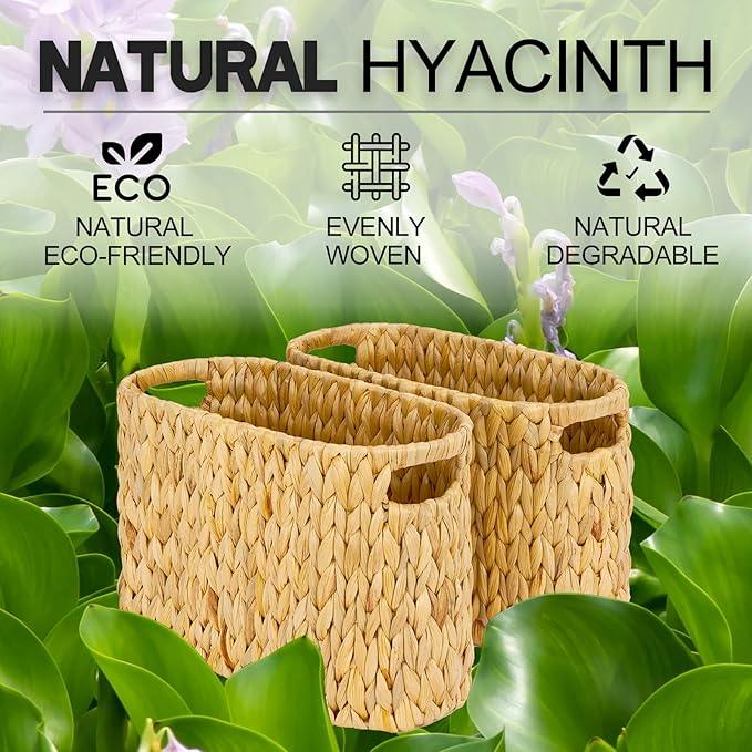 ELONG HOME Toilet Paper Storage Basket, Water Hyacinth Wicker Storage Holder for 6 Rolls Toilet Paper with Built-in Handles - ModernBath