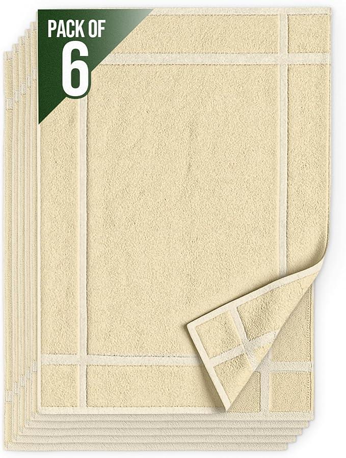 Pearl Linens Pack of 6 100% Cotton Bath Mat 18x25 inches, Soft & Absorbent Quick Dry Bathroom Mat Set, Not Bathroom Rugs, After Shower Mat, Bath Tub Mat, 687 GSM, Machine Washable, Beige - ModernBath