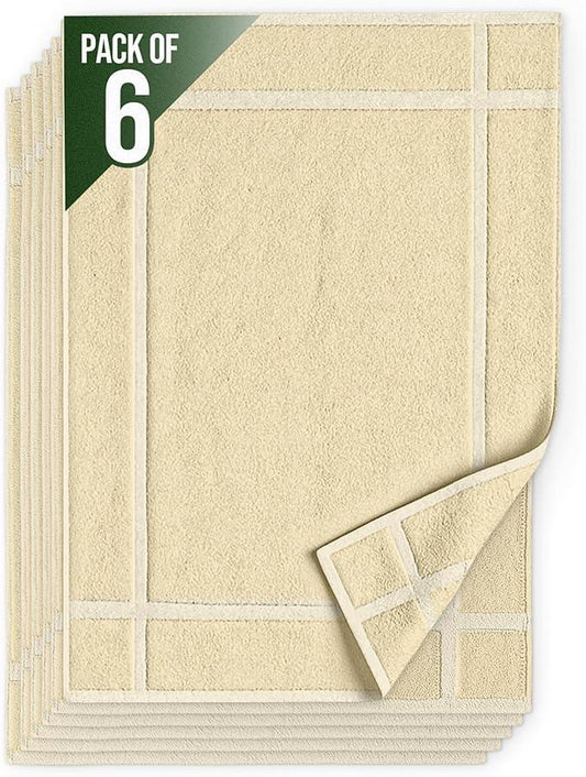 Pearl Linens Pack of 6 100% Cotton Bath Mat 20x30 inches, Soft & Absorbent Quick Dry Bathroom Mat Set, Not Bathroom Rugs, After Shower Mat, Bath Tub Mat, 687 GSM, Machine Washable, Beige - ModernBath