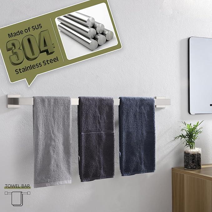 KOKOSIRI 32-Inch Single Towel Bar, Bathroom Kitchen Towel Holder, Wall Mounted T-304 Stainless Steel Towel Rack 2 Pack, Brushed Nickel, B4003BR-L32-P2 - ModernBath