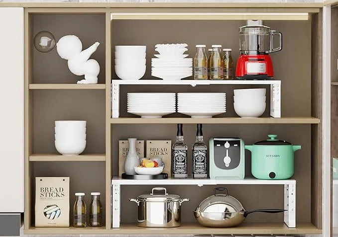 Expandable Stackable Spice Rack Organizer for Kitchen Cabinet,Adjustable Counter Shelf, countertop, Pantry,Cupboard,Bathroom,Bedroom(3Packs/White/Medium) - ModernBath