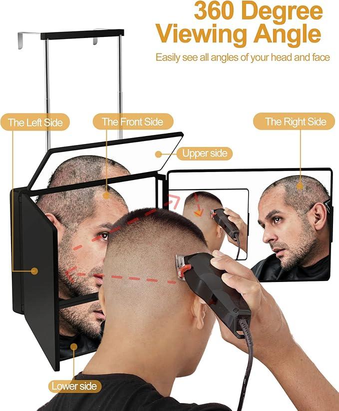Aokoka 5 Way Mirror with Light for Self Hair Cutting, 360° Barber Mirror for Men Shaving, Makeup Mirror with Height Adjusta for Braiding Hair Styling Dye Hair for Women - ModernBath