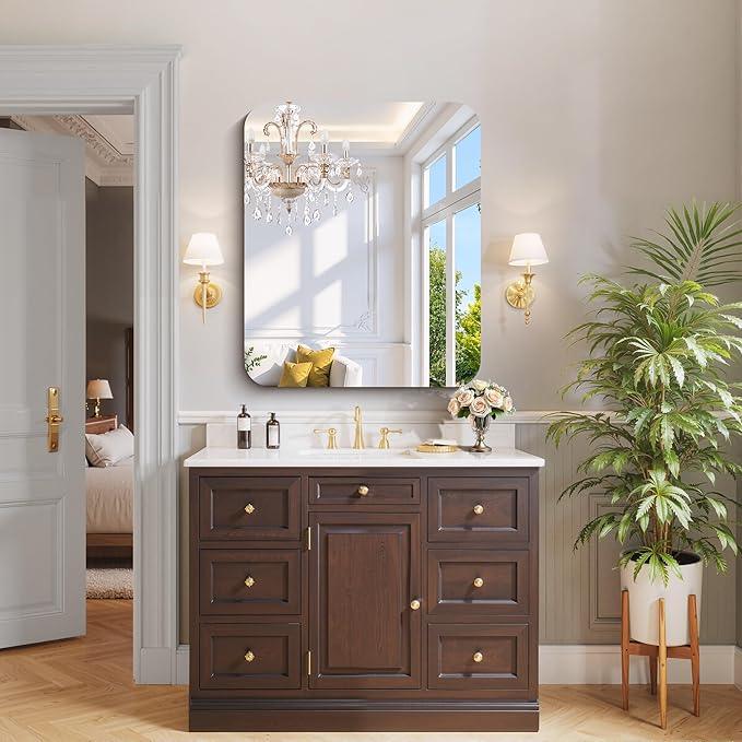 CILIBER Frameless Wall Mirror, 30" x 36" Rectangle Bathroom Mirror Rounded Corner, HD Shatterproof Vanity Mirror with Polished Edge for Over Sink, Bedroom, Entryway, Vertical or Horizontal - ModernBath