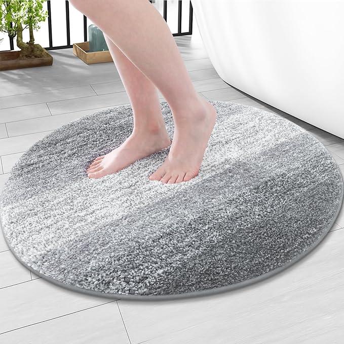 Arotive Microfiber Bathroom Rugs, Shaggy Soft and Absorbent Bath Rug, Non-Slip, Thick Plush Machine Washable Dry Bath Mats for Bathroom, Tub and Shower, 24x24, Grey, Round - ModernBath