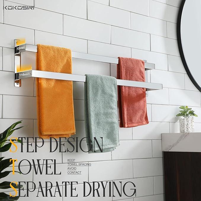 KOKOSIRI Towel Bars Bath Towel Holders 32 Inches Chrome Bathroom 2-Tiers Ladder Towel Rails Wall Mounted Towels Shelves Rack Polished Stainless Steel, B5008CH-L32 - ModernBath