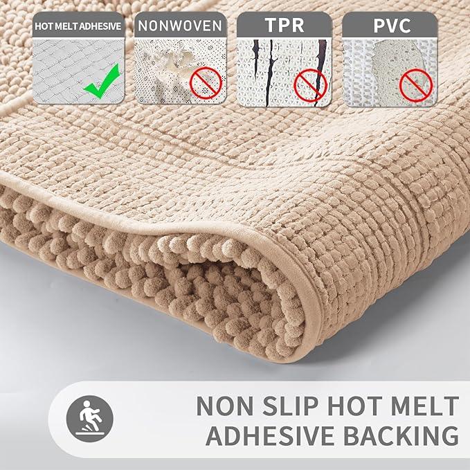 Yimobra Toilet Rugs U Shaped Washable 24 x 20, Non Slip and Super Absorbent Toilet Mat, Quick Dry, Ultra Luxury Microfiber Chenille Plush Fluffy Contour Bath Rugs for Toilet Base, Beige - ModernBath