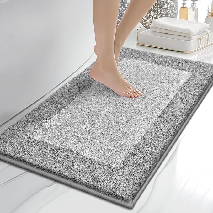 anllugs Bathroom Rugs 20" x 30", Non-Slip Extra Soft Absorbent Bath Rugs, Machine Washable Quick Dry Bath Mats for Bathroom Floor, Shower, Bathtub and Sink, Light Grey & Grey - ModernBath