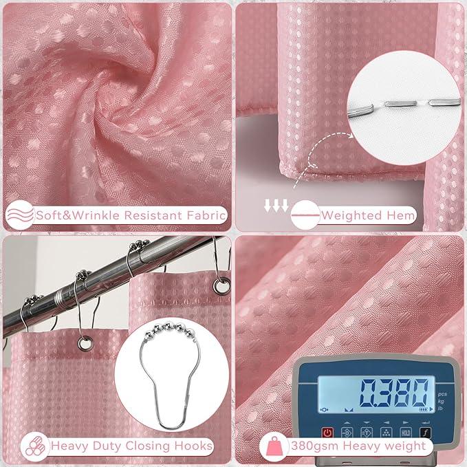XLHOMO Bathroom Set - Pink Bathroom Accessories Set, Bathroom Sets with Shower Curtain and Rugs, 25PC Shower Curtain Set with Hooks, Soap Dispenser, Soap Dish, Toilet Brush Holder and Trash Can - ModernBath
