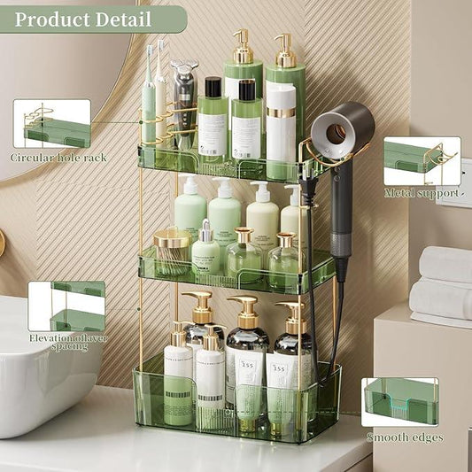 YCIA&DONE Bathroom Counter Organizer, Large Makeup Organizer Countertop, Shelf Storage, Vanity Tray, Easily Assemble for Bathroom Organizers and Storage, Undersink, Cabinet, 3 Tiers Green - ModernBath