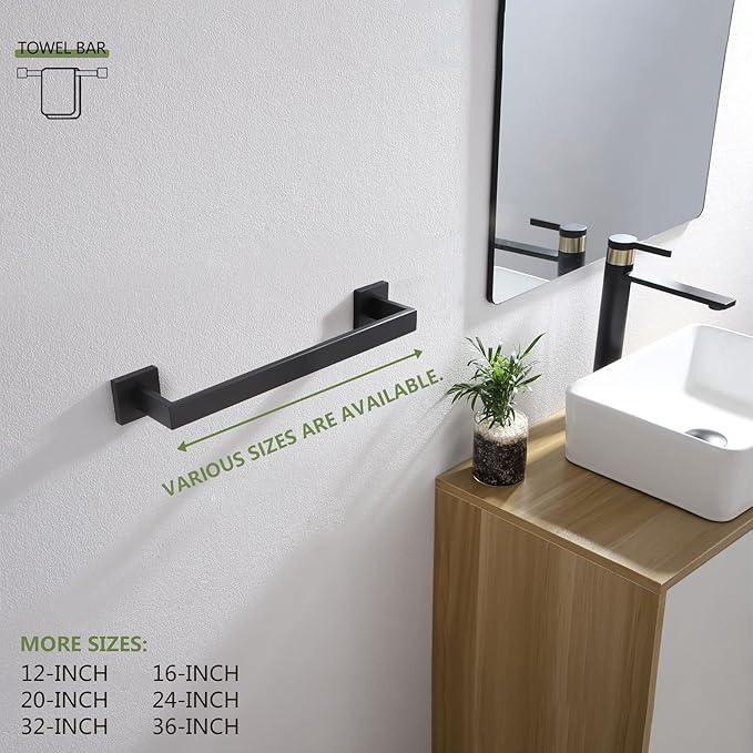 KOKOSIRI 16-Inch Single Towel Bar, Bathroom Kitchen Towel Holder, Wall Mounted SUS304 Stainless Steel Towel Rack 2 Pack, Matte Black, B4003BK-L16-P2 - ModernBath