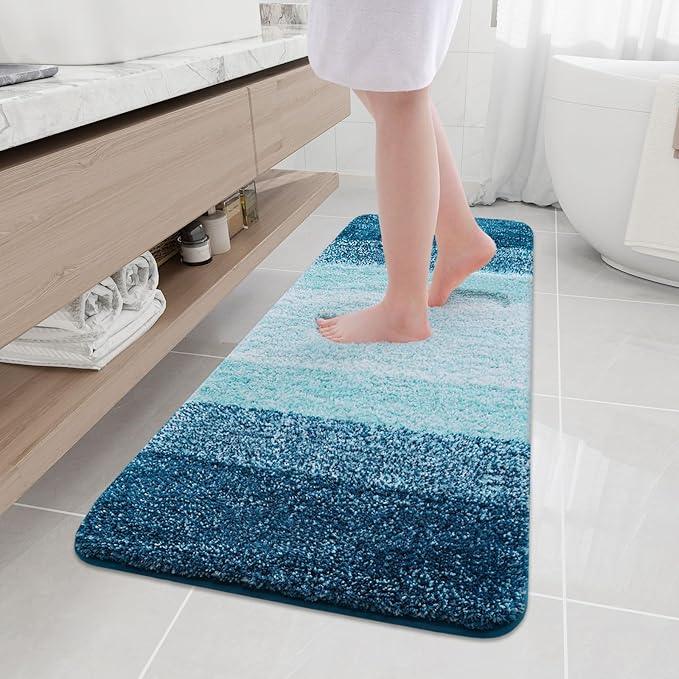 Arotive Microfiber Bathroom Rugs, Shaggy Soft and Absorbent Bath Rug, Non-Slip, Thick Plush Machine Washable Dry Bath Mats for Bathroom, Tub and Shower, 59x17, Peacock Blue, Rectangular - ModernBath