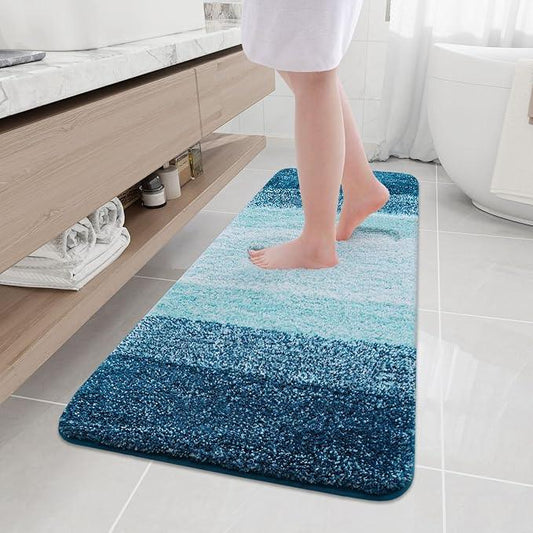 Arotive Microfiber Bathroom Rugs, Shaggy Soft and Absorbent Bath Rug, Non-Slip, Thick Plush Machine Washable Dry Bath Mats for Bathroom, Tub and Shower, 59x17, Peacock Blue, Rectangular - ModernBath