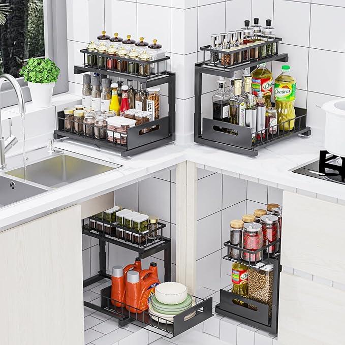 Under Sink Organizer, Heavy Duty Metal Slide Out Sink Shelf Organizer Height Adjustable, Multi-Purpose Storage Shelf for Kitchen Bathroom (Black,1Pack) - ModernBath