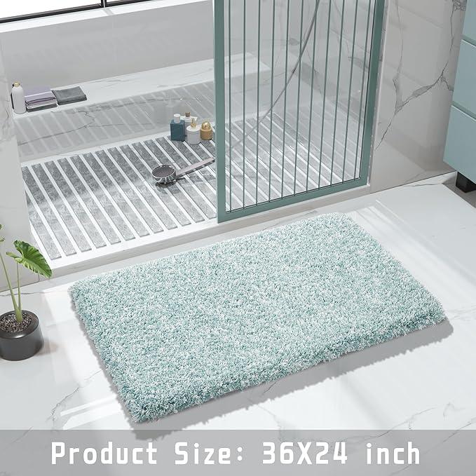 Yimobra Bathroom Rugs Non Slip Washable 36x24, Ultra Soft and Water Absorbent Bath Mats, Plush Fluffy Shower Mat Outside, Luxury Microfiber Thick Matts for Bathroom Floor/Tub, Sky Light Blue and White - ModernBath