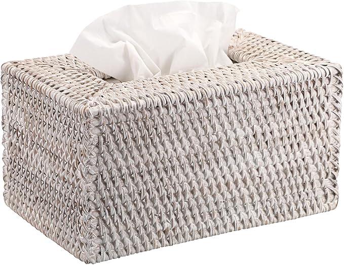 Sumnacon Tissue Box Cover Large Rectangle Tissue Box Rattan Tissue Box Holder,Wicker Decorative Tissue Holder for Bathroom Toilet Living Room Kitchen Office Table Desk,Whitewash - ModernBath