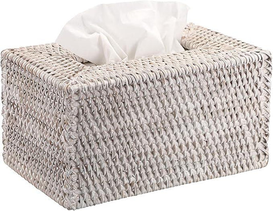 Sumnacon Tissue Box Cover Large Rectangle Tissue Box Rattan Tissue Box Holder,Wicker Decorative Tissue Holder for Bathroom Toilet Living Room Kitchen Office Table Desk,Whitewash - ModernBath